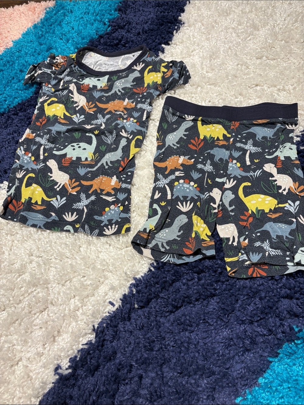 Toddler Navy Dinosaur Pajama Set - Short Sleeve Top & Shorts